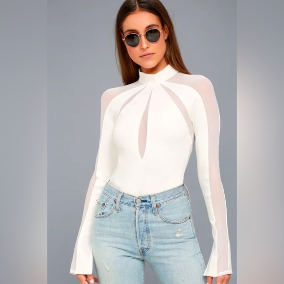 FREE PEOPLE Monarch' Mock Neck Mesh Inset Long Sleeve Blouse Ballet Top, Zipper - Picture 12 of 12